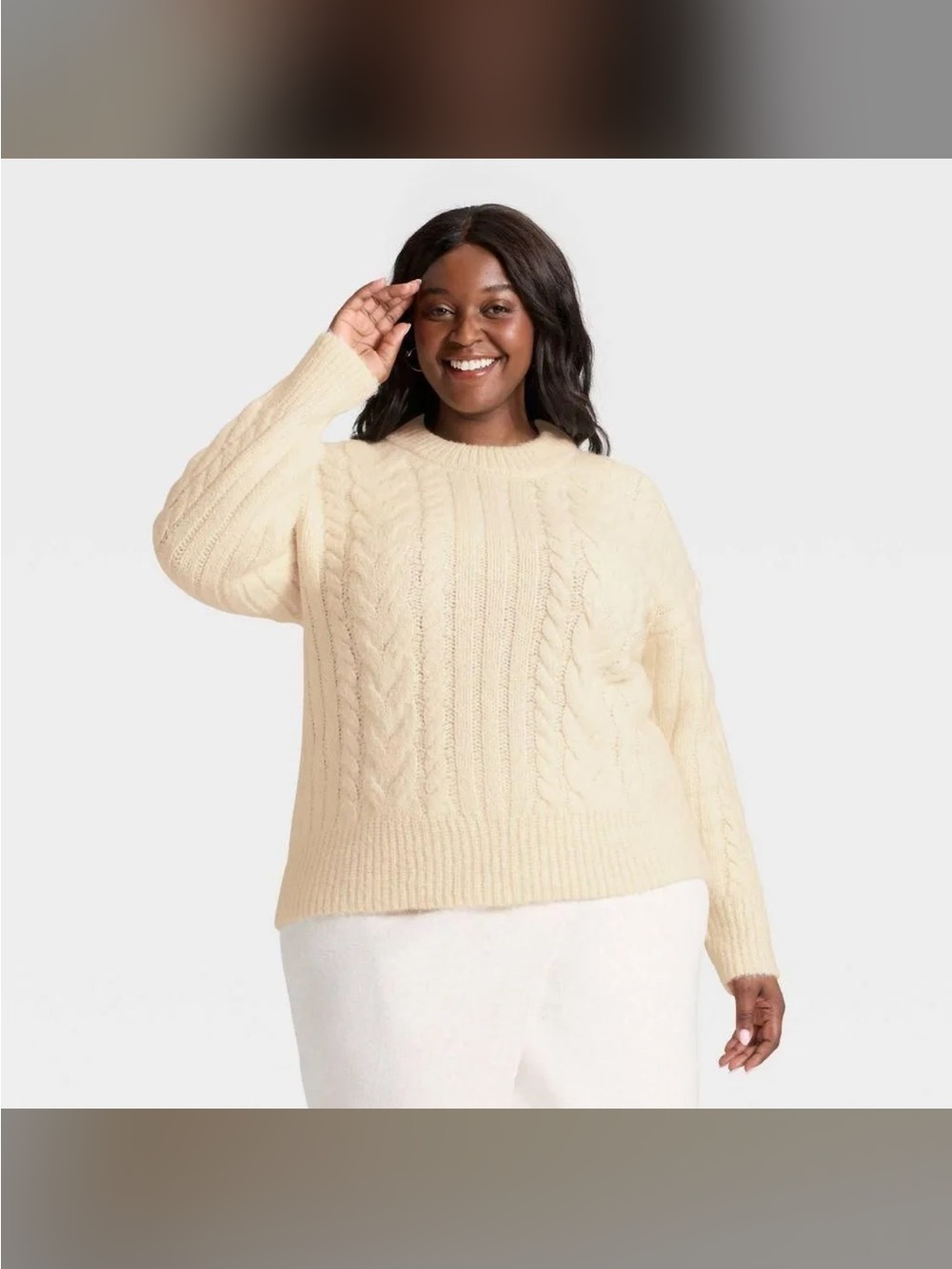 a new day Cream Cable-Knit Crewneck Sweater